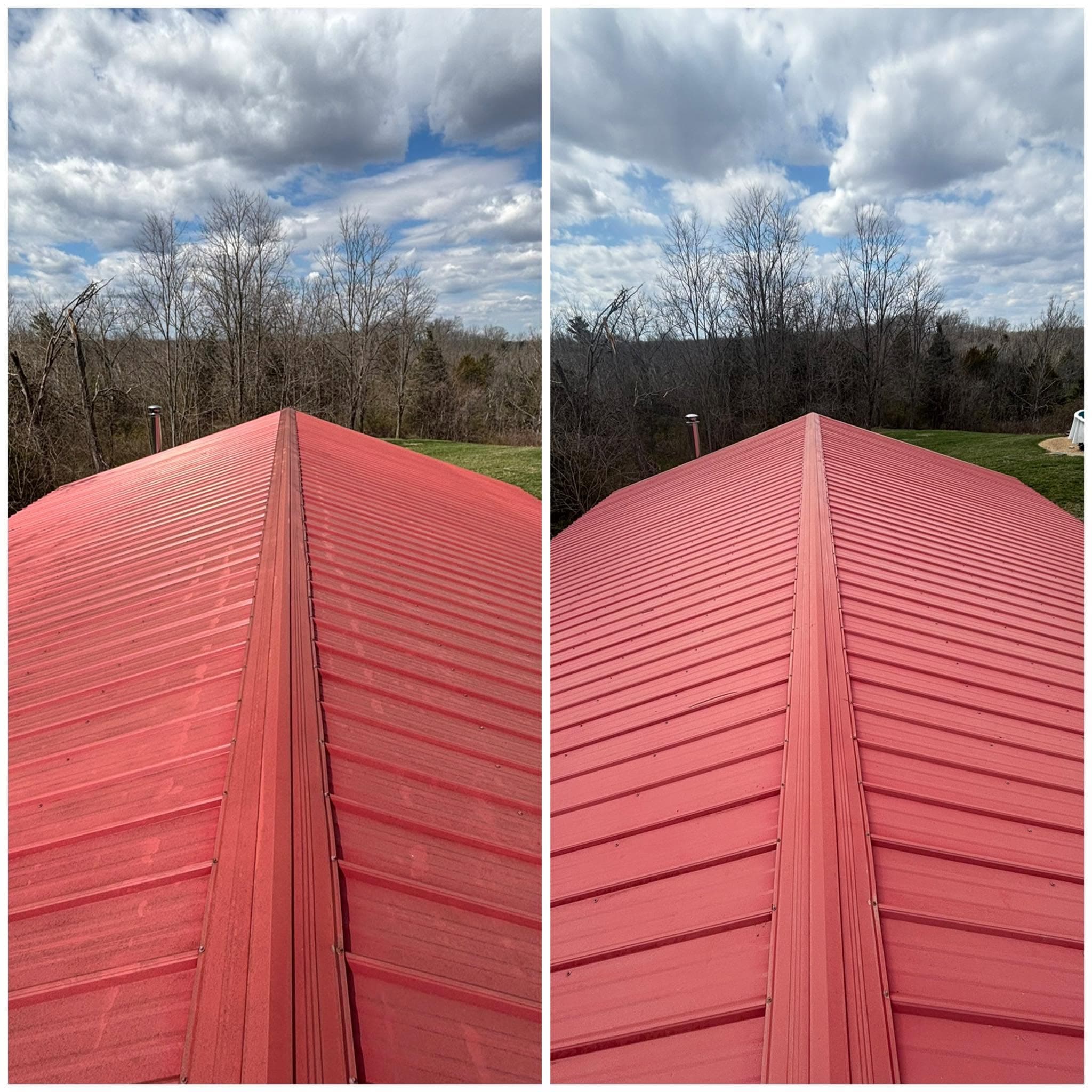 Metal roof before and after soft washing